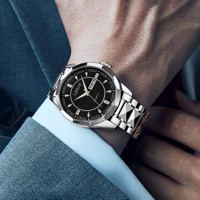 Langjue Watch Alloy Steel Belt Quartz Watch Luminous Polygonal Dial Watch Calendar Fashion Couple Watch