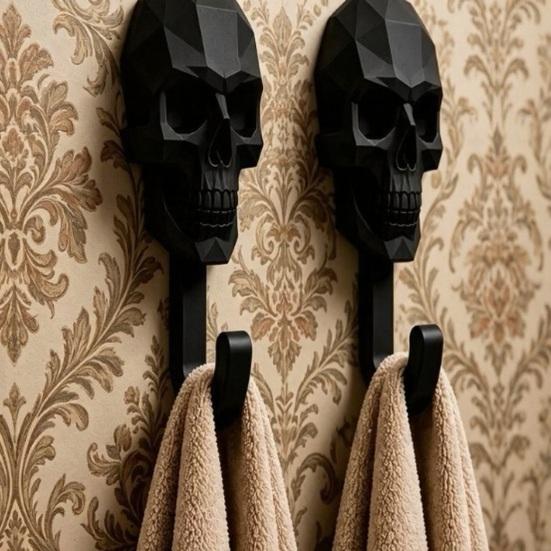 DYS 2 Stück Aufhänger, 3D-gedruckte Totenkopf-Design-Haken, Bohrerfreie Wandmontage-Haken, Wasserdichter Badezimmer-Aufbewahrungshaken für Handtücher, Hüte, Taschen