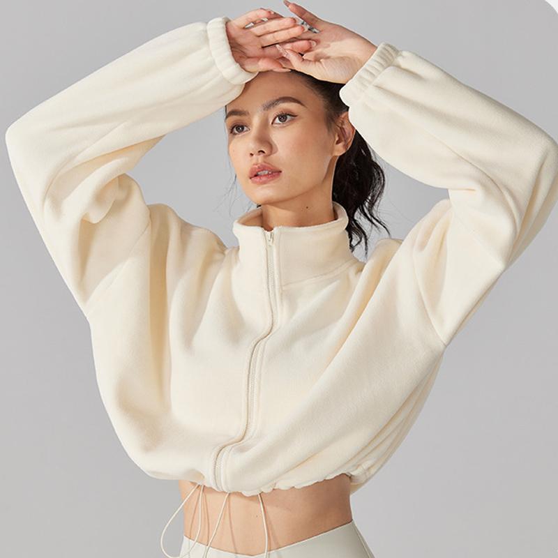 Women's Winter Full-zip Lambswool Sports Coat Stand-up Collar Loose Padded Warm Aubergine Tops