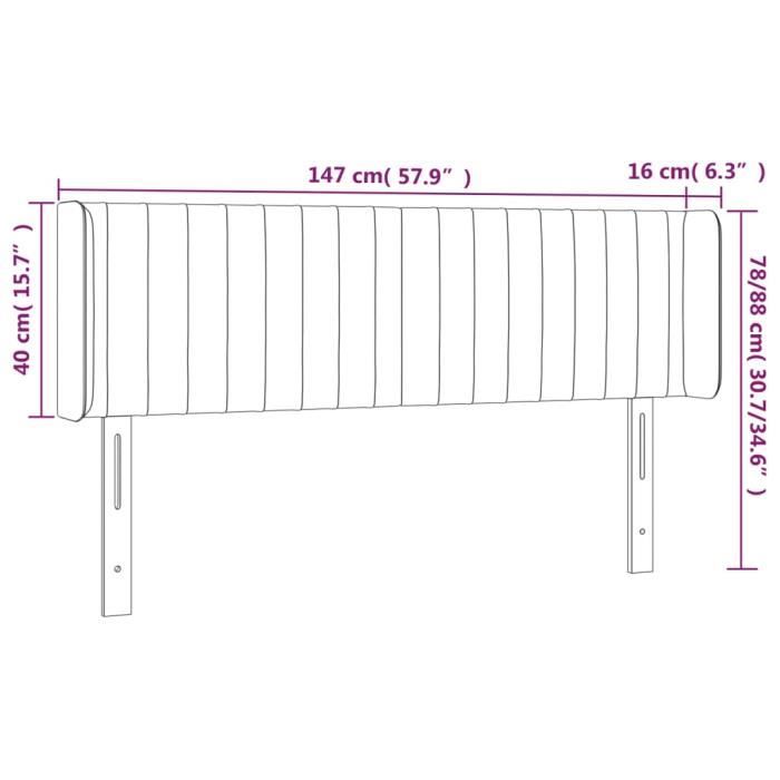 3123474 vidaXL Tête de lit à LED Noir 147x16x78-88 cm Tissu