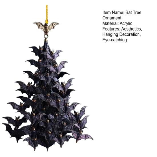 Bat Swarm Tree Ornament Black Bat Stack Hanging Decoration Gothic 2D Flat Acrylic Flying Bat Pendant for Yard Porch Halloween Home Decor