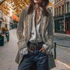 Women's Velvet Vintage Long-sleeved Cardigan With A Casual Opening And Mid-length Coat