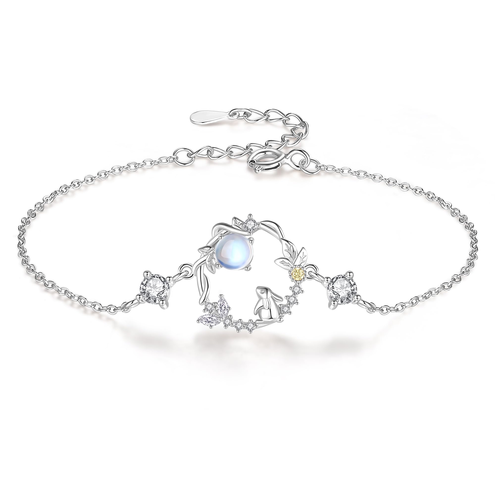 

Hypoallergenic to Platinum Rabbit Moon Hand Jewelry [Silver Thunder] Women s Bracelet, Popular, Metals, Moonstone, Silver, Color, Motif, Adjustable,
