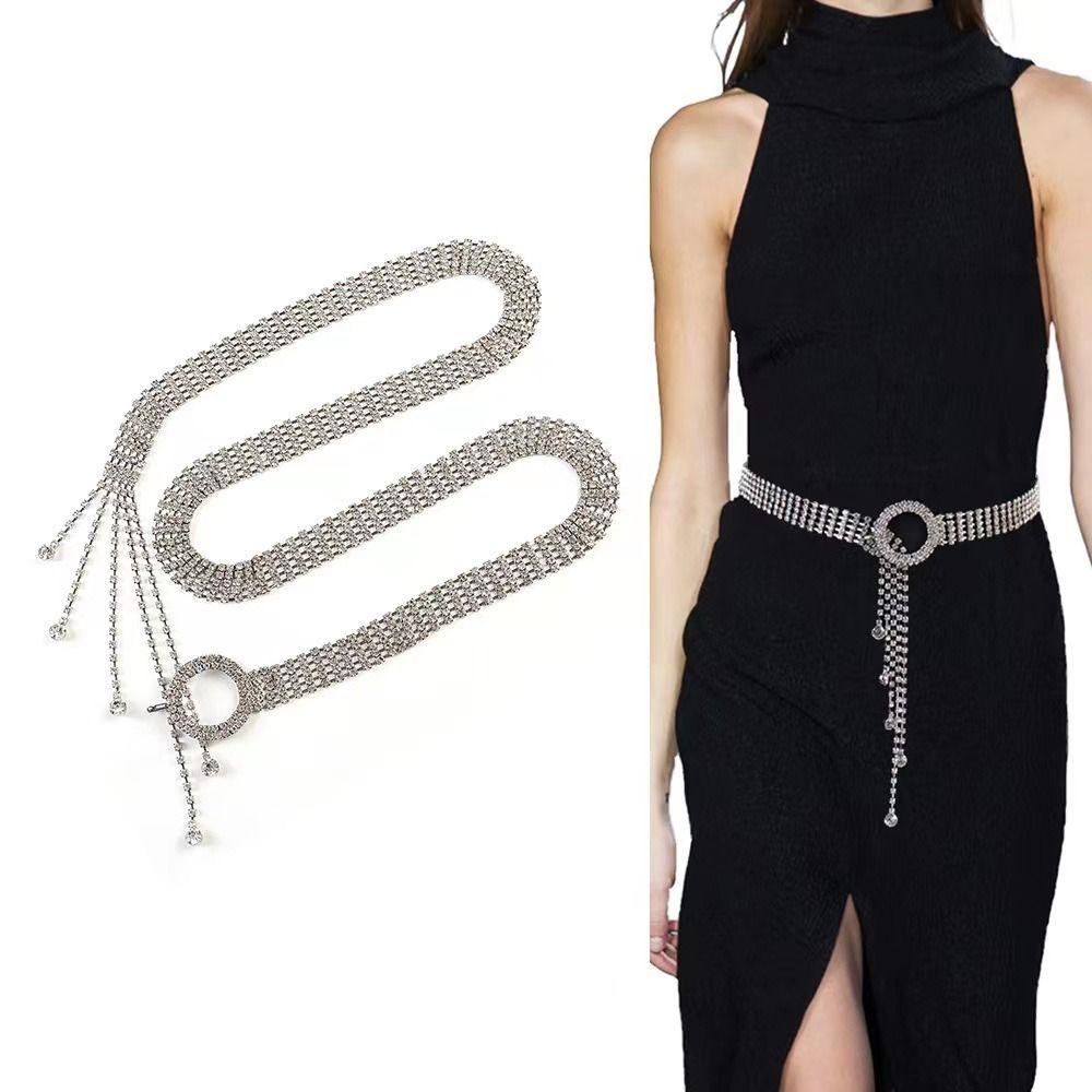 Sparkle Rhinestone Chain Belt Silver Color Full Crystal  Corset Belt  For Teenage Girls