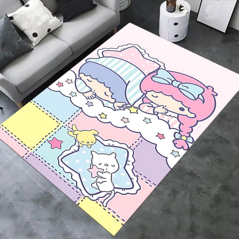 Office Rug Little Twin Stars, Sanrio Characters Anti-Slip Rug, Machine Washable for Living Room, Bedroom, Office, Multiple Sizes, Bedroom Mat, Decorat