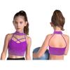 Kids Gymnastics Top Halter Sleeveless with Sparkling Rhinestones Cross Front Backless Dance Wear Costume