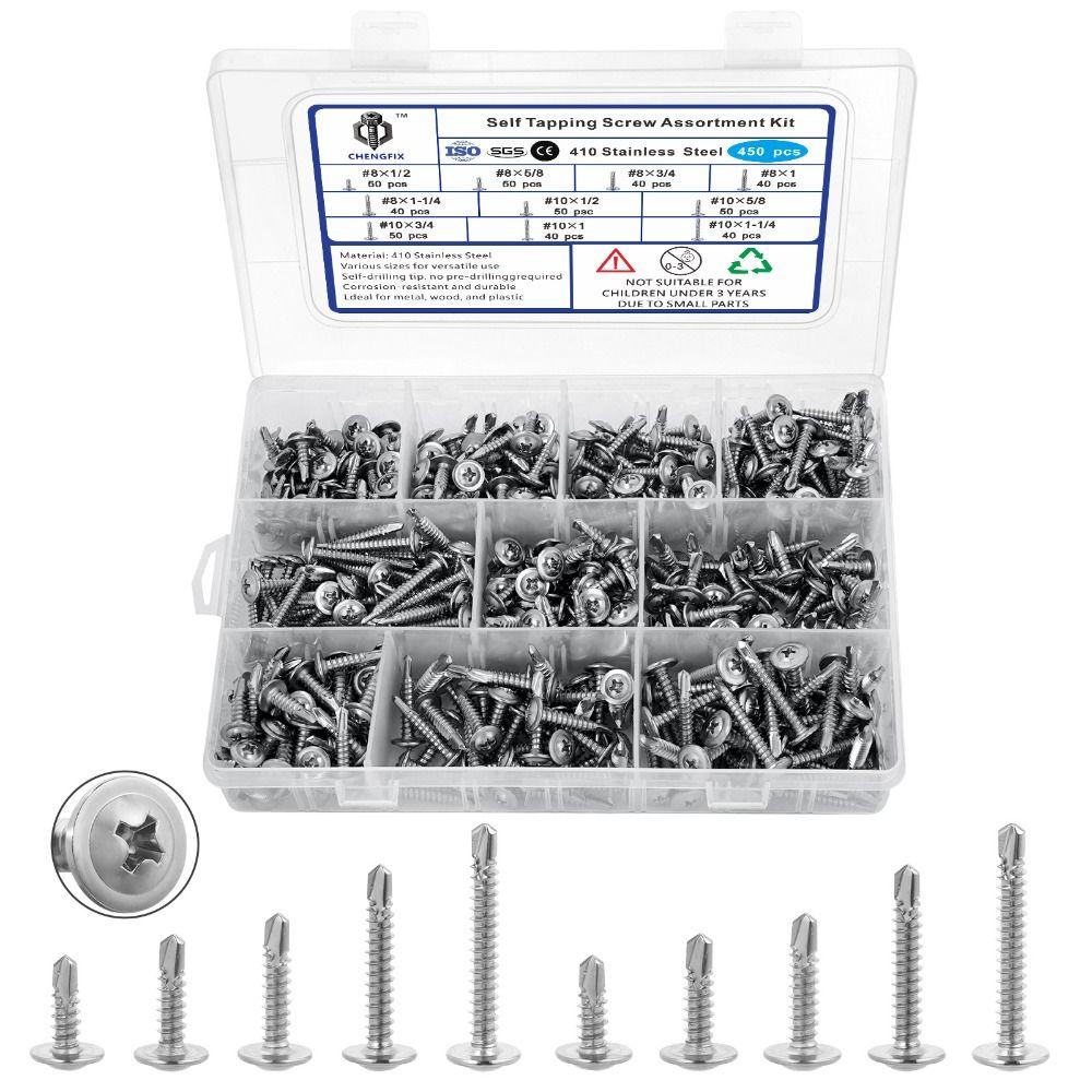450pcs 410 Stainless Steel Self Tapping Screws Hex Head Stainless Steel Screws  Metal Application
