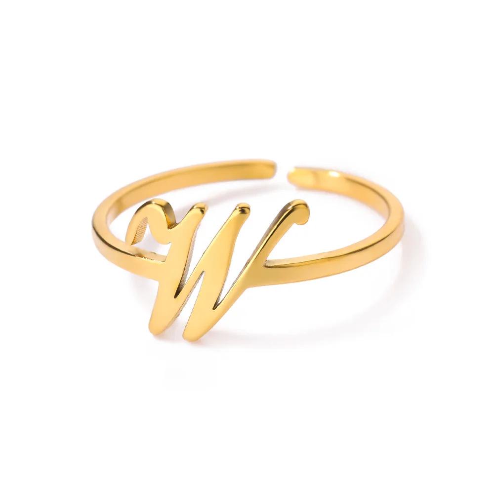 Stylish Adjustable 26-Letter Stainless Steel Ring for Women - A-Z Personalized Initial Finger Ring
