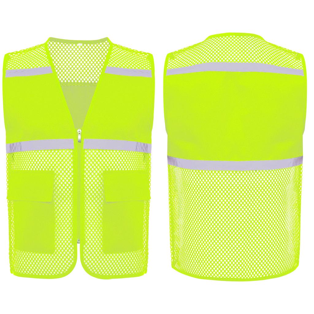 Gilet di Sicurezza ad Alta Visibilità da Uomo, Abbigliamento da Lavoro Riflettente, Tessuto a Rete Traspirante con Zip e Tasche, per Cantiere, Lavoro Notturno