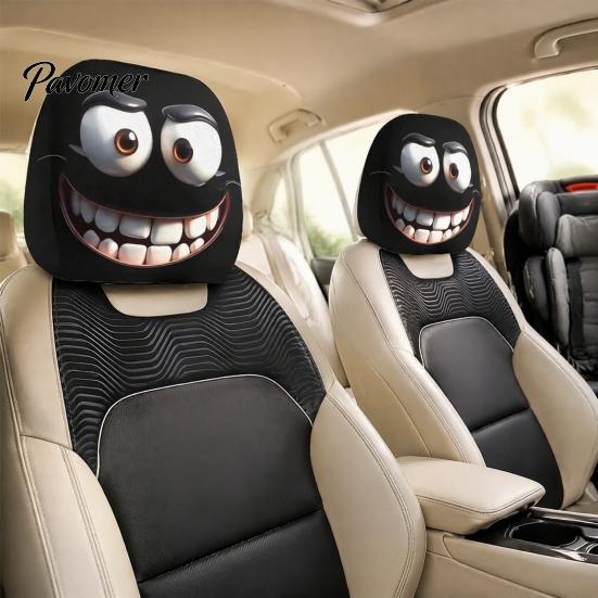 Horror Theme Auto Accessories Funny Expression Car Headrest Cover,Elastic Seat Protector, Universal Scary Novelty Gift for Lovers Ghost Face Interior