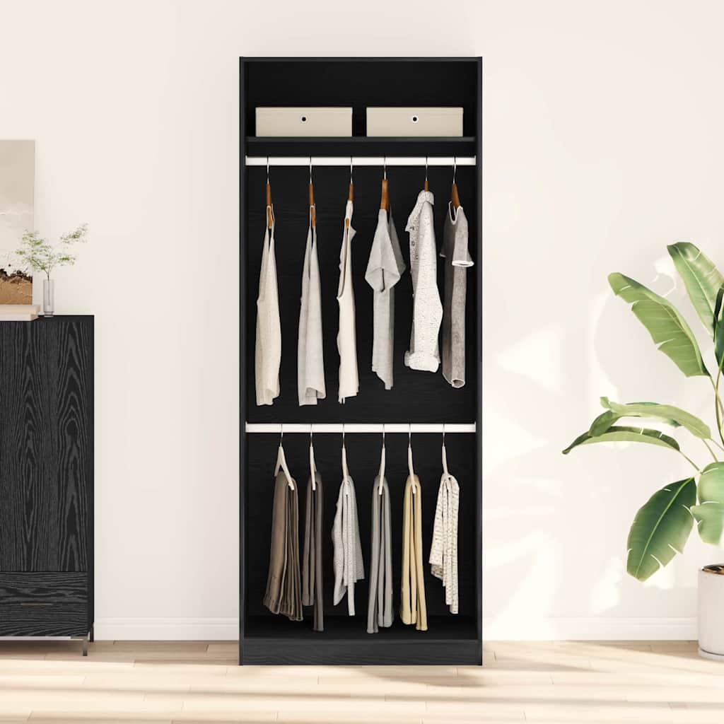 Wardrobe with Shelf Black Oak Effect 80 x 50 x 200 cm