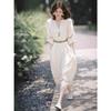 Boho Hollow Embroidery Midi Dress, Tassel V Neck 3/4 Sleeve Dress with Free Woven Belt, 75% Polyester S-XL