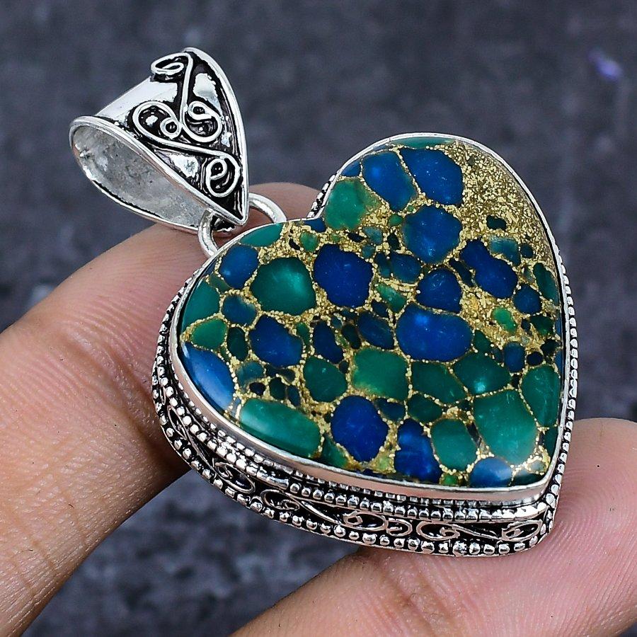 Natural Copper Tourmaline 925 Sterling Silver Jewelry Pendant 1.85" ETC-13857