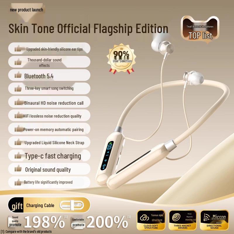 Authentic 2025 True Wireless Noise-Cancelling Bluetooth Neckband Headphones with Long Battery Life