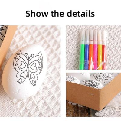 6PCS Coloring Craft Easter DIY Hand-Painted Eggs with Paint Pen DIY Foam Easter Eggs Cartoon Multifunction Colorful Painting Egg