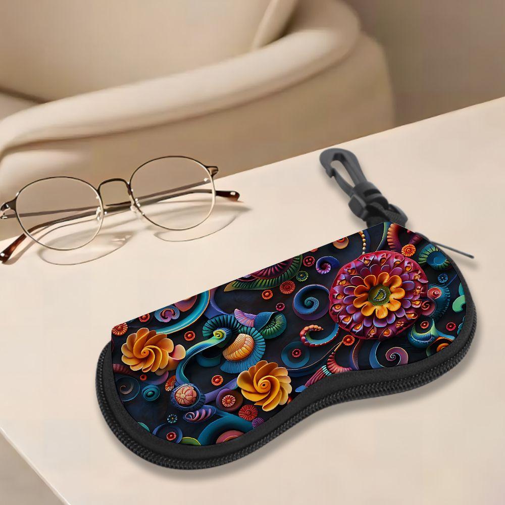 2D-Colorful Floral Mandala Art Glasses Case, Protective Sunglasses Case with Zipper, Durable Eyewear Holder Pouch, Lightweight Travel Accessories for