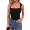 Kare Yaka Tank Top Kaburga Omuz Askıları Kırpılmış Üstler Kadın Yazlık Atletler Düz Renk Atlet Moda Tüp Kadın Kolsuz Kırpılmış Yelek Y2K Giysileri