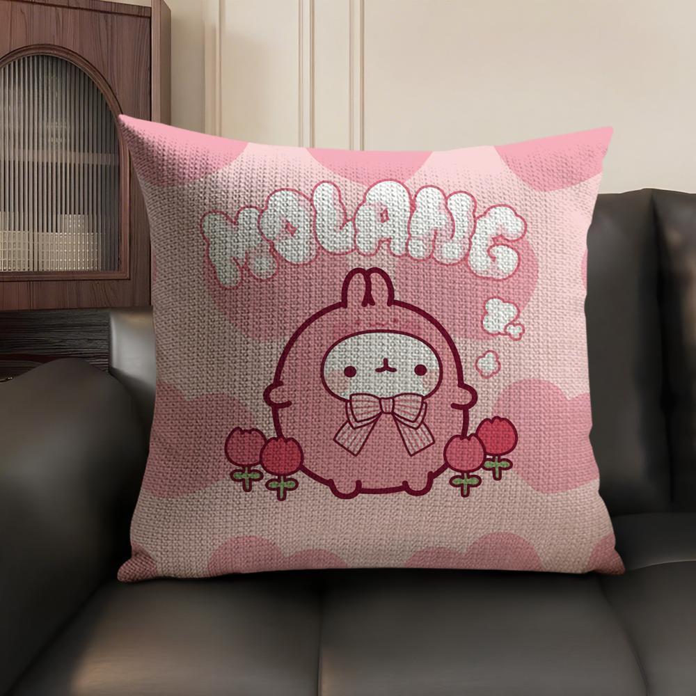 Cartoon MMolangS Rabbit Cushion Cover Natural Linen Organic Fabric DoubleSided Printing Sofa Home Decor Gift Pillow Case
