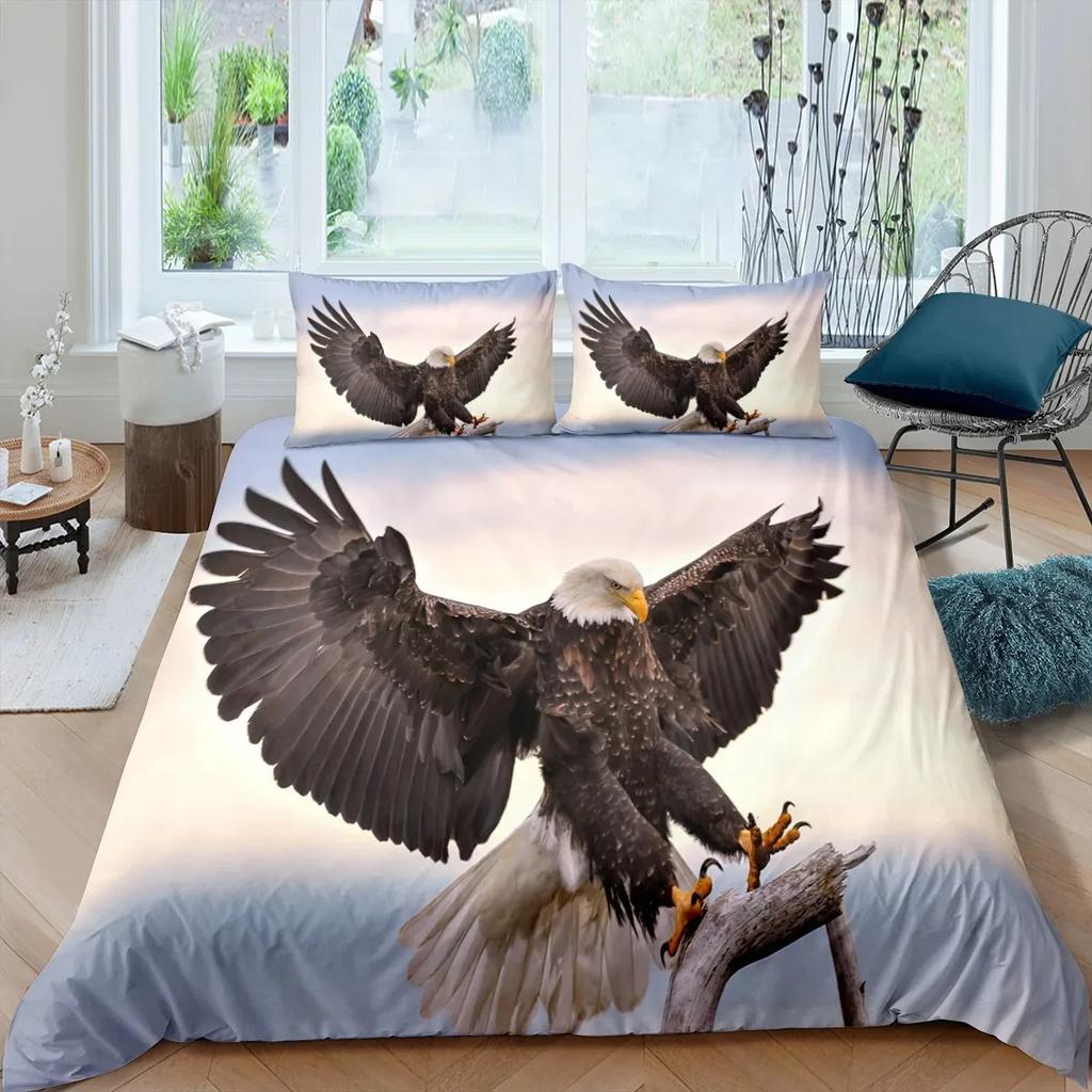 American Flag Duvet Cover Set Queen Size,Bald Eagle Bedding Sets Bird Animals Comforter Cover Waving Flag Bedspread Cover