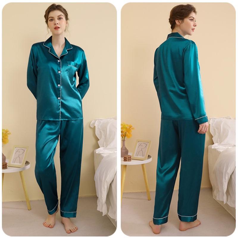 Plus Size Women's Silk Pajama Set - Long Sleeve & Pants for Spring/Summer