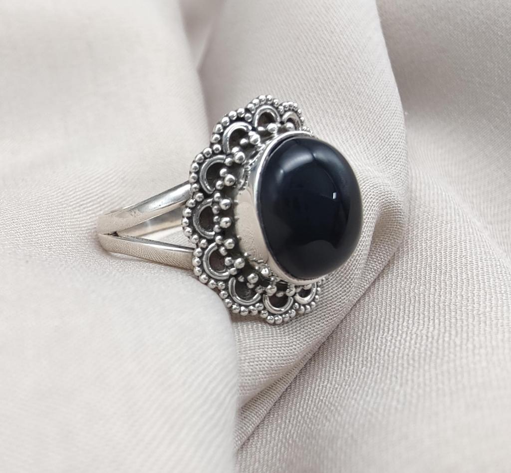 Black Onyx 925 Sterling Silver Ring: Vintage Boho Protection Jewelry