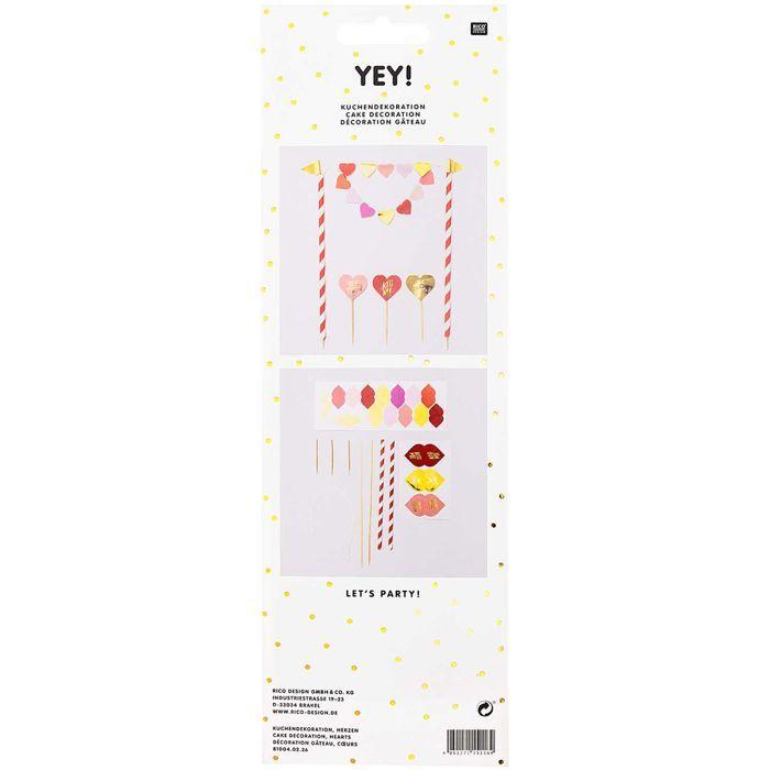 Cake Decoration - Rico Design - Hearts - 6 Pcs - White - Mixed - Adult