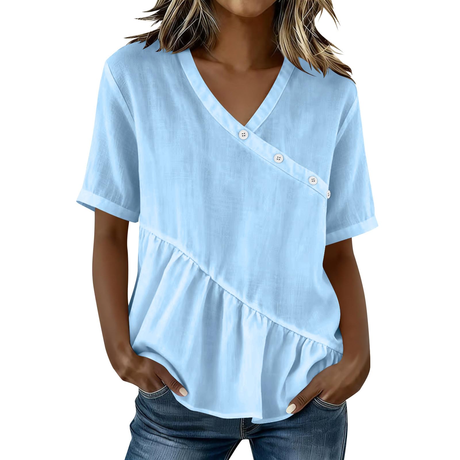 

Women s Fashion Loose-Fit -Color Casual Top XXL синий