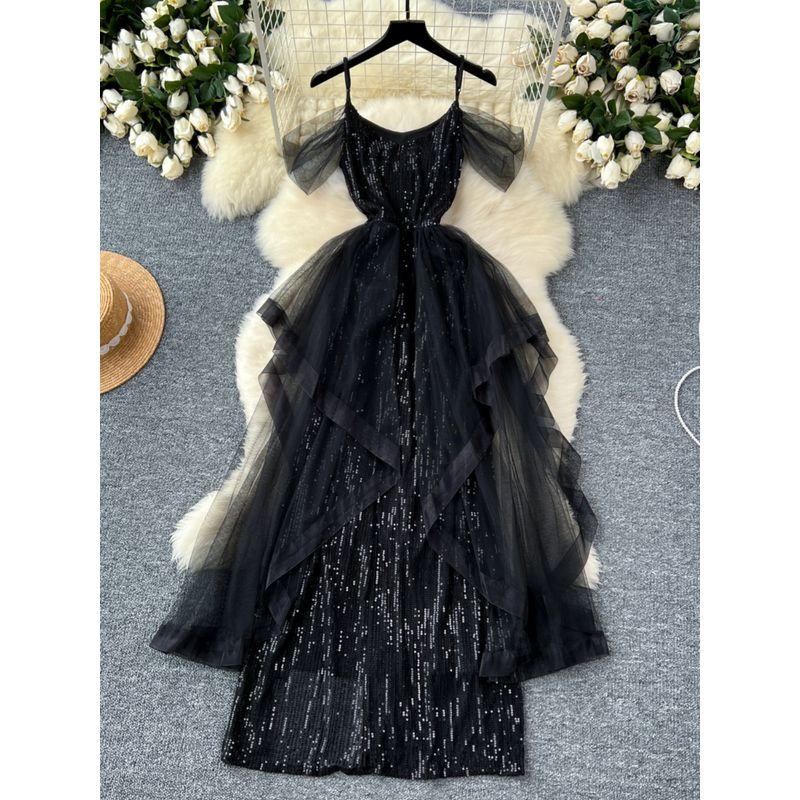 Elegant Niche Mesh Sequined Long Dress