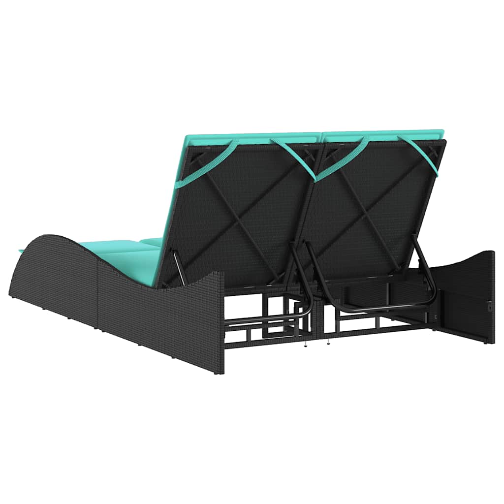 Black Sun Lounger with Cushions 114 x 205 x 73 cm Poly Rattan