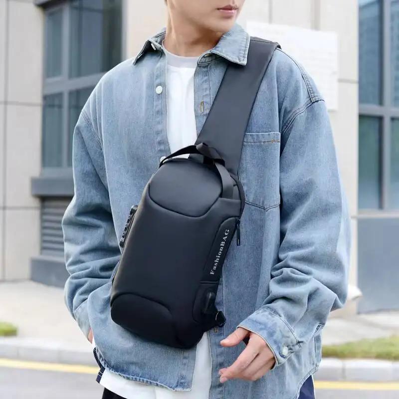 Men's Waist Packs Chest Bag Lightweight Usb Charger Port Waterproof Small Fanny Bag Anti-theft Password Lock Men's Shoulder Bag