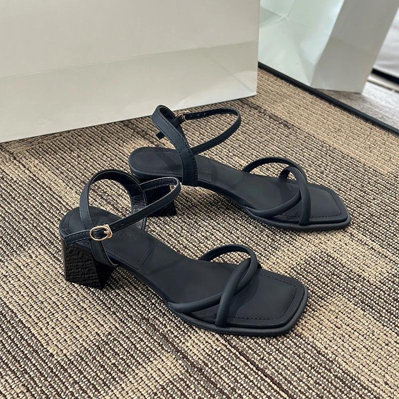 Fashion Women's Sandals Elegant Design 5cm High-heeled Sandals Summer Open Toed High-heeled Sandals for Women Square Toe Roman Sandalias