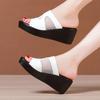Small Size 32-43 Cutout Patent Leather Shoes Women Wedges Slippers Summer 2025 Outside Medium Heels Platform Slides Office Beach