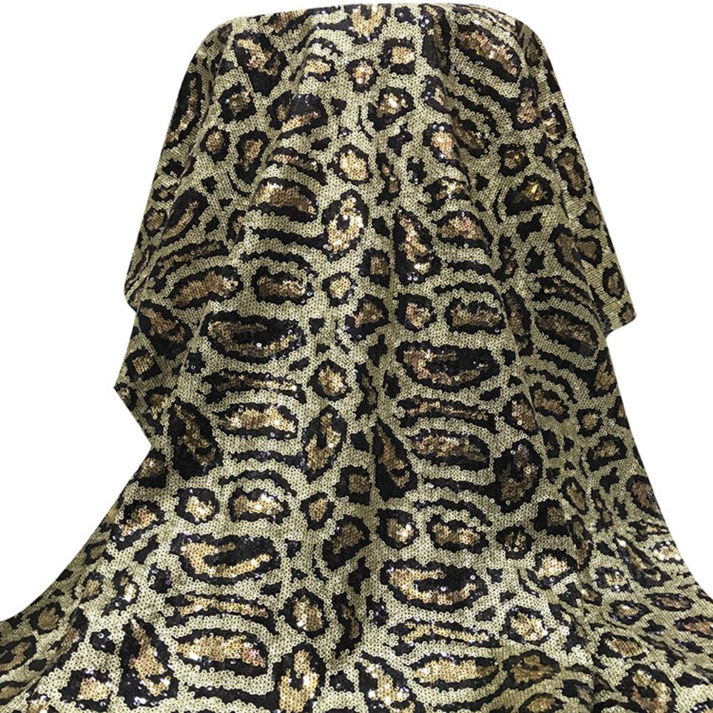 1yard 3D Sequin Embroidered Large Leopard Print Mesh Fabric Embroidery 3MM Beaded Lace Sequin Fabrics for Sewing Clothing