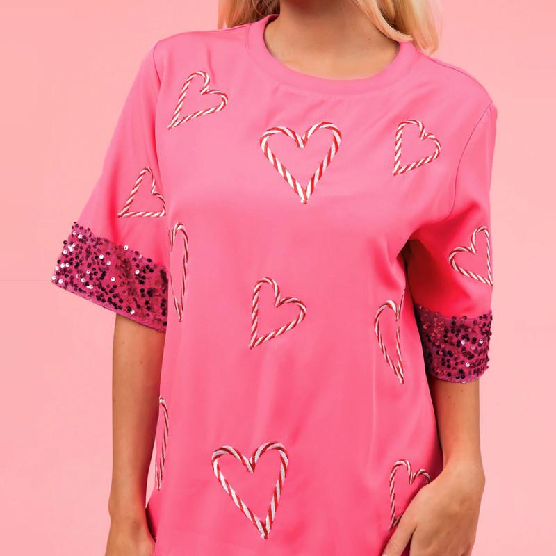 Женская модная повседневная короткая футболка с принтом «Любовь» и блестками — фото 4