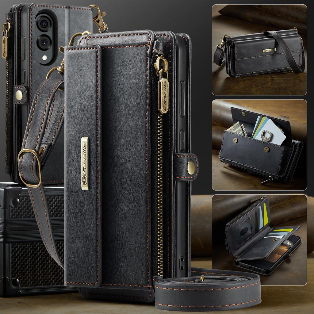 For Samsung Galaxy S25 Edge Case CASEME C39 RFID Blocking Zipper Wallet Stand Leather Cover with Strap