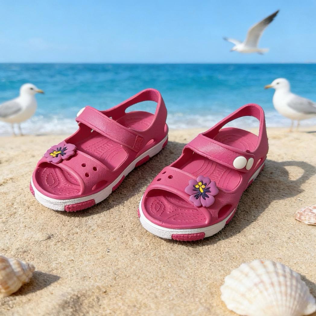 Toddler Girls Sandals Multi-Color Flower Decor Velcro Closed Toe Summer Outdoor Breathable Shoes 24