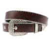 Women's Wide Leather Belt with Rhinestone Red Rose Print & Pin Buckle