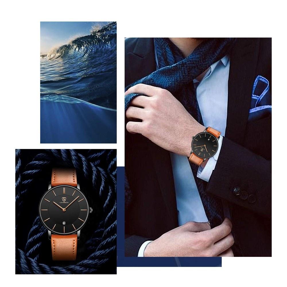 Ben nevis Men's Minimalist Analog Watch Leather Strap Date Display Orange Blue 04-Orange Black