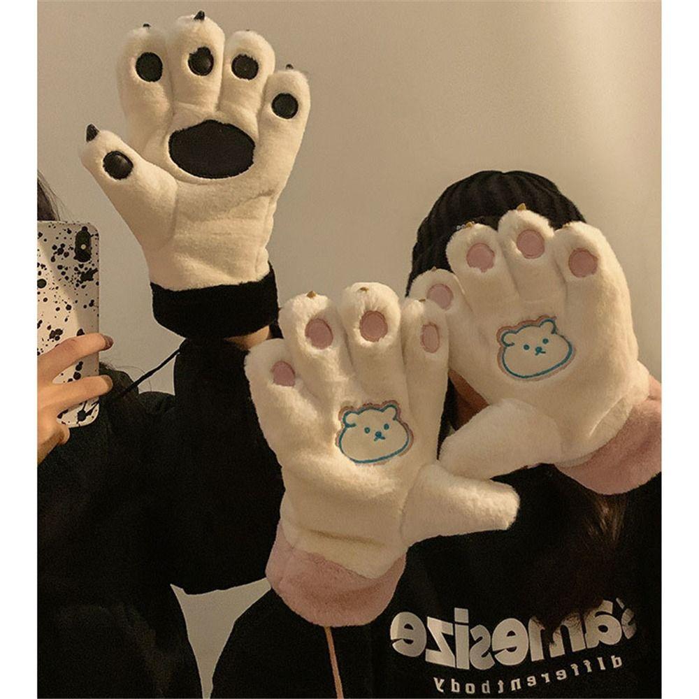Winter Warm Bear Paw Gloves Soft Fluffy Fleece Gloves Fashion Plush Gloves  for Women Girls