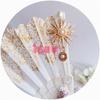 Handmade Lolita Vintage Gothic Black White Lace Hand Fan Golden Sun  Flower Cross Folding Hand Fan for Photo Props Show Dancing