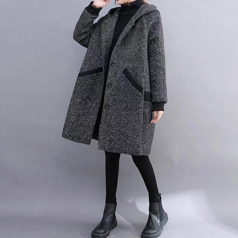 Palton pentru Femei Oversize Casual Cardigan Strat Dublu Jachetă Windbreaker cu Glugă