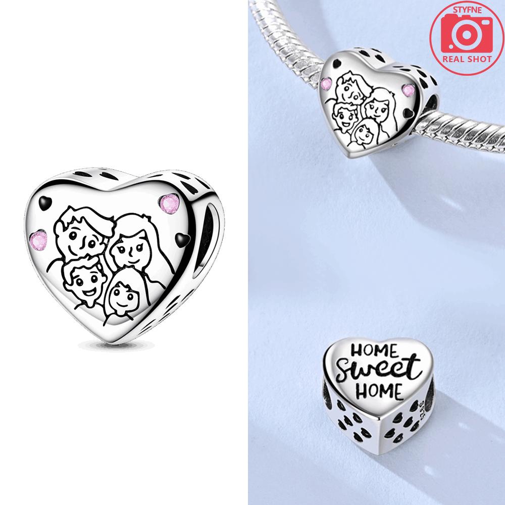 Original Charms Copper Plated Warm Family Heart-Shaped Beads Fit Bracelets For Women Jewelry Making Diy Fine Gifts