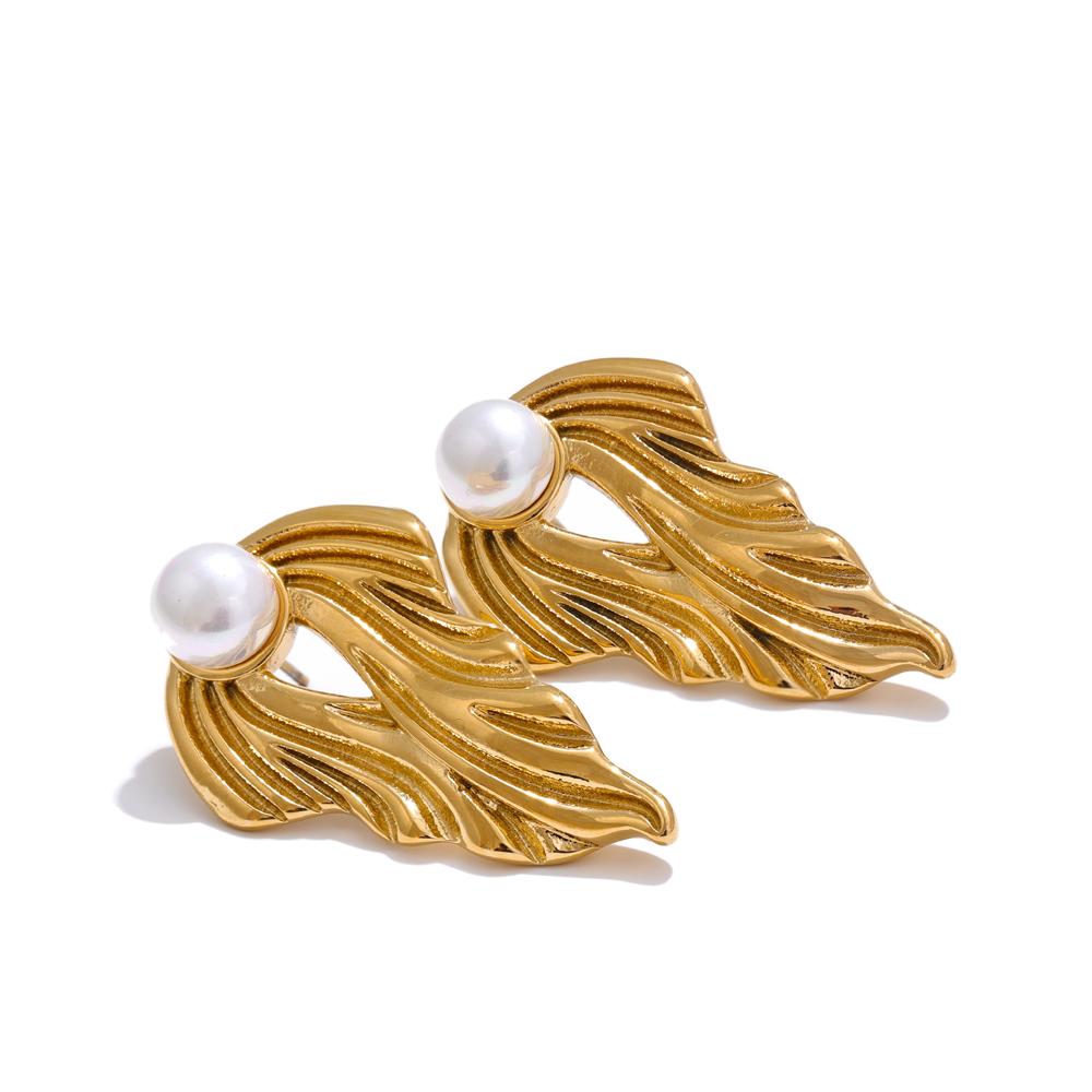 

Yhpup Stainless Steel Pearl Metal Geometric Gold Silver Color Stud Earrings Stylish Unique Daily Jewelry for Women Gift