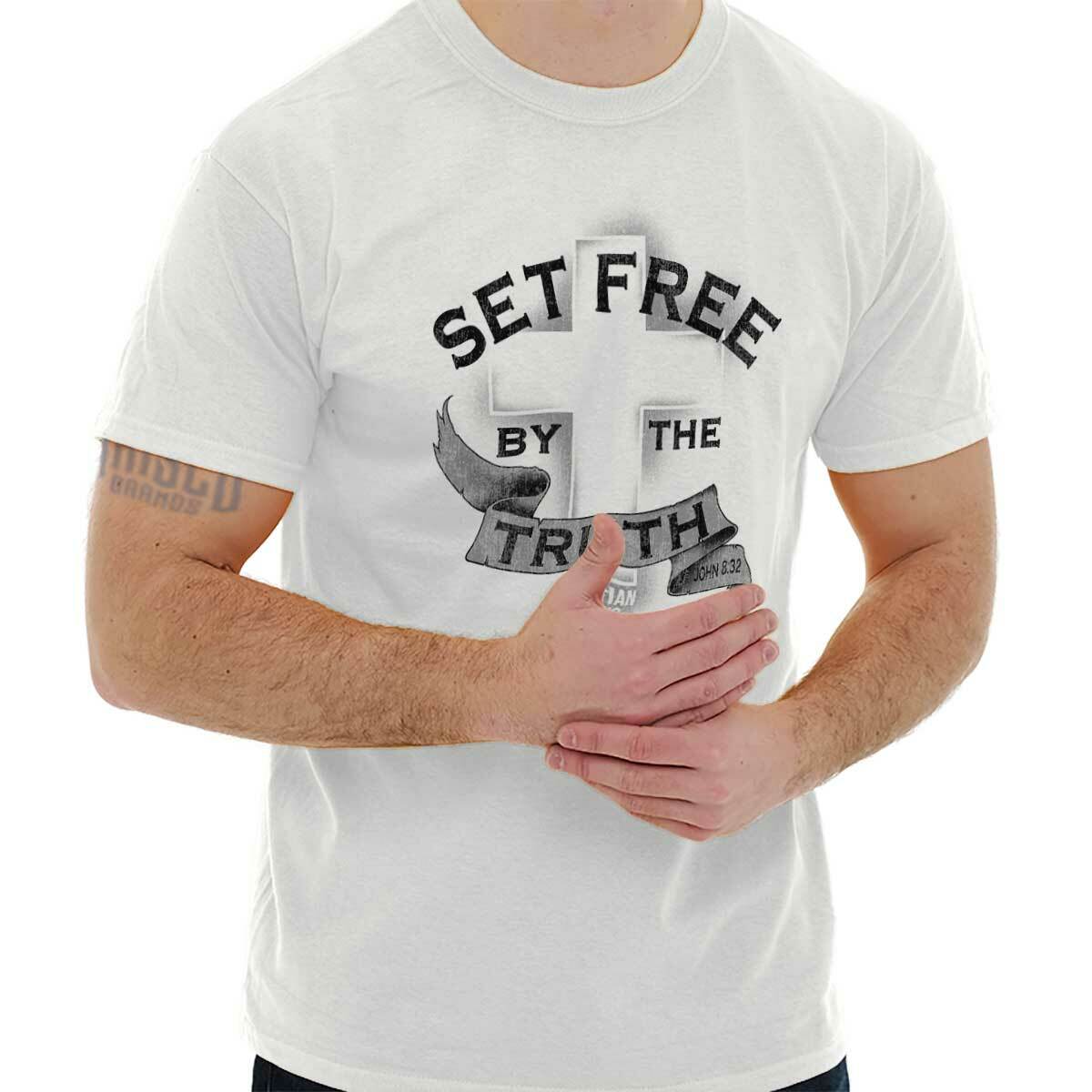 Christian Strong Set Free By The Truth Cross Womens or Mens Crewneck T Shirt Tee XXXXL