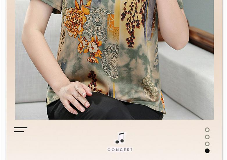 Women's Summer Silk T-shirt Blouse - Loose Short-Sleeve Top for Middle-Aged Mothers