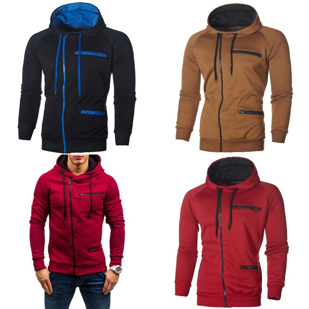 Cozy Men's Autumn Winter Hoodie Hooded Sweatshirt With Drawstring And Full-zip Closure