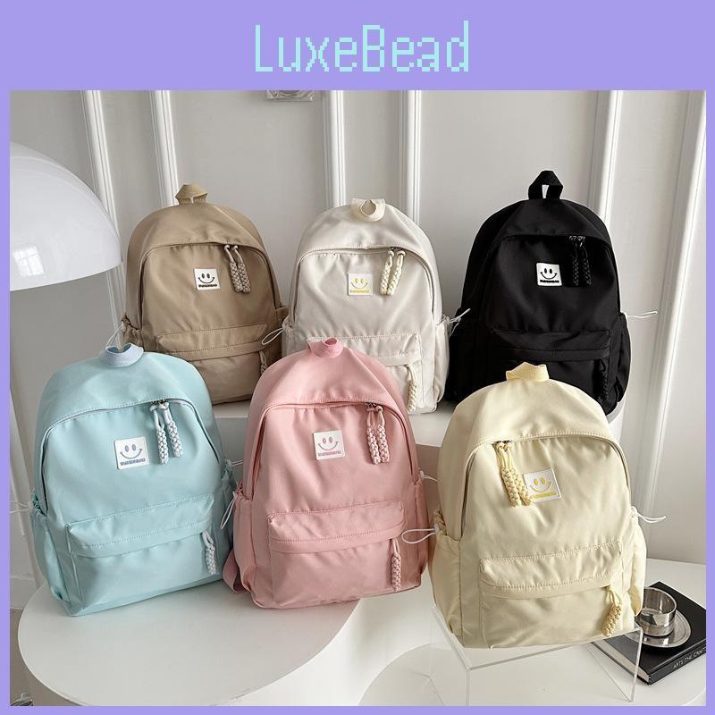 Pattern Smiling Face Solid Color Backpack Oxford Schoolbag For Daily Use Fashion