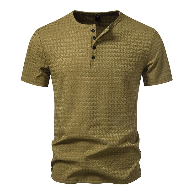 

Men s Houndstooth Jacquard Henley T-Shirt - 4-Button Placket Short Sleeve Casual Slim Fit Daily Tops in 3 Versatile Color Options L армія зелений колір