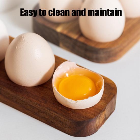 Wooden Egg Holder Rustic Egg Tray 4 or 6 Slots Countertop Egg Organizer for Kitchen Refrigerator Dining Table