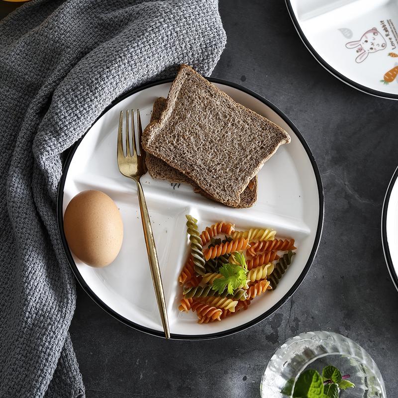 Nordic Circular Partition Plate Ceramic Fruit Dim Sum Children's Dinner Plate, 3-grid Plate, Breakfast Fast Food Plates